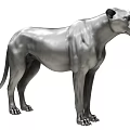 Detailed Silver Gray Cheetah Sculpture With Metallic Texture And Standing Posture