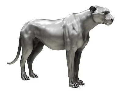 Detailed Silver Gray Cheetah Sculpture With Metallic Texture And Standing Posture 3d model
