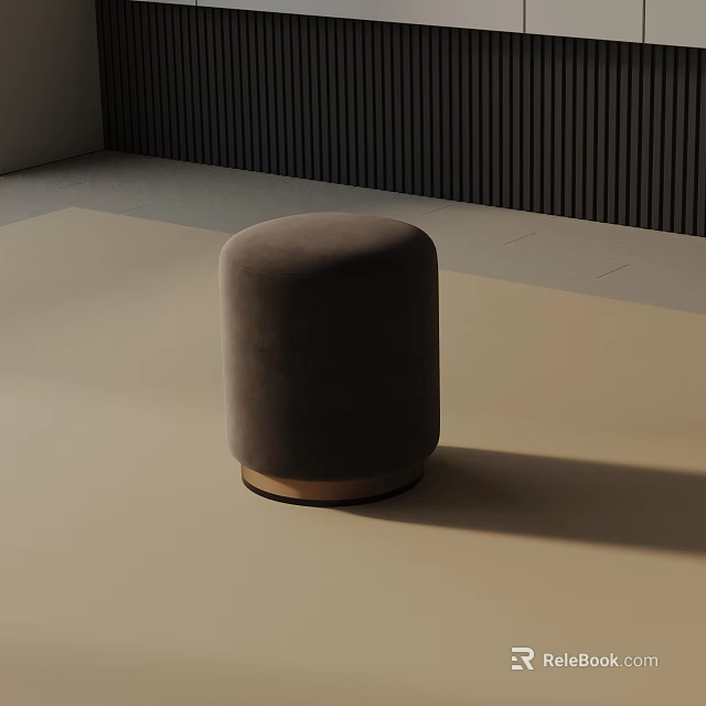 Modern Dark Brown Cylindrical Side Table With Velvet Upholstery And Wooden Base 3d model 