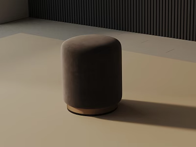 Modern Dark Brown Cylindrical Side Table With Velvet Upholstery And Wooden Base 3d model