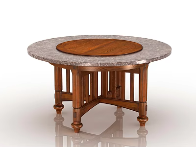 Elegant Round Dining Table With Marble Wooden Top And Carved Legs Design 3d model
