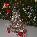 Christmas Tree Decorated With Stars Stockings Wreaths And Gifts On Green Background
