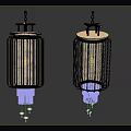 Chinese Style Golden Frame Chandeliers With Fabric Shades And Hanging Tassels