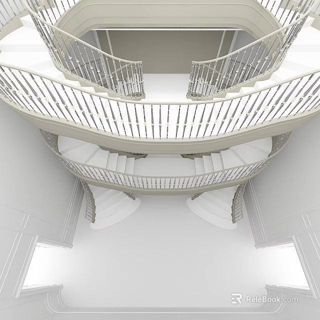 Elegant Modern Interior Staircase Design With Curved Railings And White Steps 3d model 
