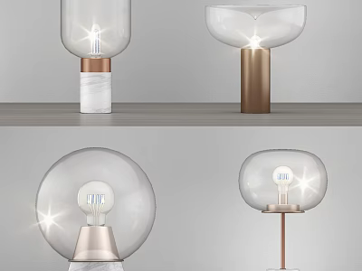 Stylish Modern Table Lamps With Transparent Glass Shades And Marble Metal Bases 3d model