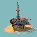 Heavy Duty Construction Vehicle With Crane And Red Blue Body On Sand Surface
