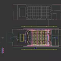 Spacious Conference Room with Arranged Chairs Large Screen Wooden Walls and Ceiling Lighting