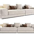 Modern Beige Fabric Multi seater Sofa With Multiple Pillows And Brown Accent Cushions 3d model