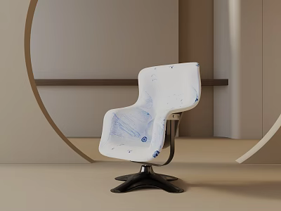 Modern Leisure Chair With Blue And White Pattern Metal Frame And Black Base 3d model