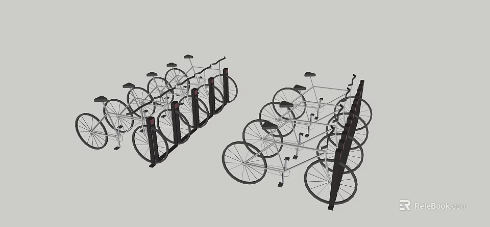 Bicycle Parking Rack With Multiple Parked Bikes In Public Urban Space 3d model 