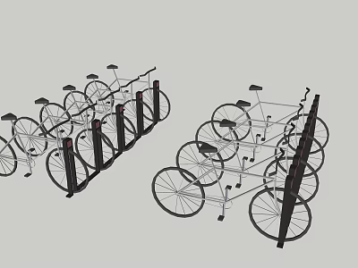Bicycle Parking Rack With Multiple Parked Bikes In Public Urban Space 3d model