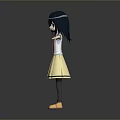 Girl With Black Hair Green Eyes Wearing White Shirt Red Tie Yellow Skirt Arms Outstretched