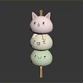 Cute Stacked Round Food with Pink Rabbit Head and Smiling Faces on Wooden Stick