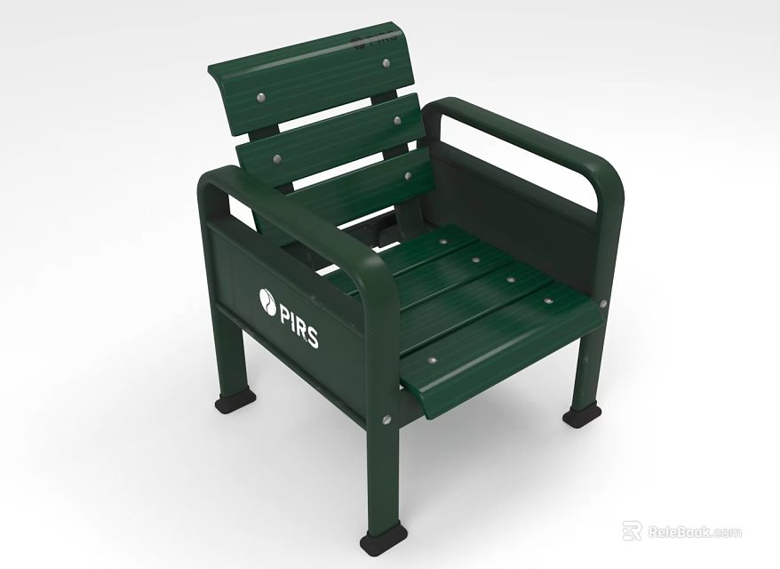 Green Wooden Chair With Metal Frame Armrests Black Legs And FRS Logo 3d model 