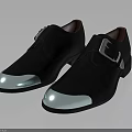 Black Leather Shoes with Silver Toe Caps and Metal Buckles Classic Design