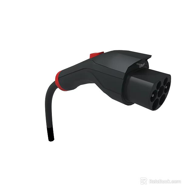 Black EV Charging Gun With Red Accent And Power Cable Connector 3d model