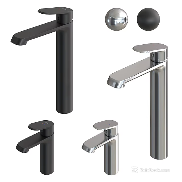 Various Modern Faucets in Black Silver Featuring Sleek Tall Contemporary Design Styles 3d model 