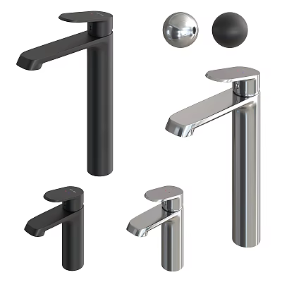 Various Modern Faucets in Black Silver Featuring Sleek Tall Contemporary Design Styles 3d model