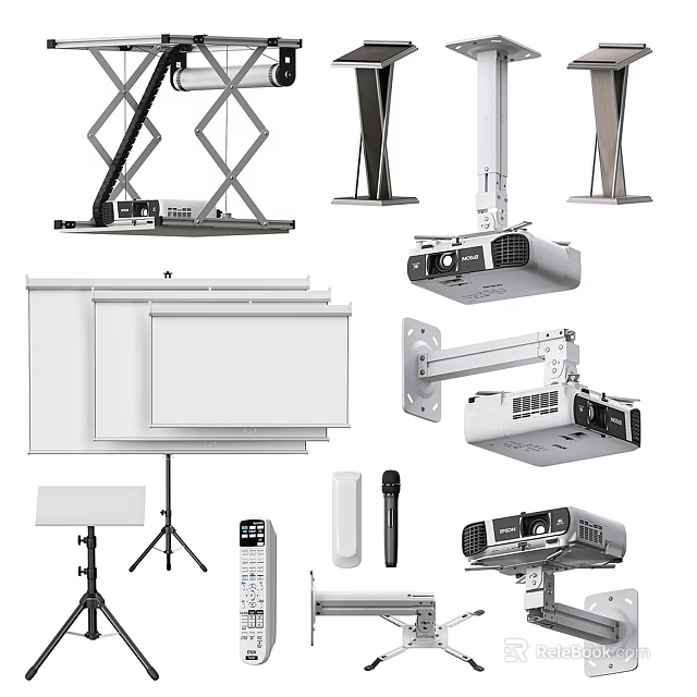 Projection Monitoring System With Ceiling Wall Mounts Projectors And Remote Controls 3d model 