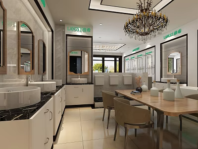 Modern Bathroom Fixtures Store With Sinks Mirrors Cabinets And Elegant Display Area 3d model