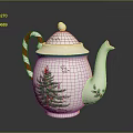 Festive Christmas Teapot With Christmas Tree Design Candy Cane Handle Snowflakes And Holly