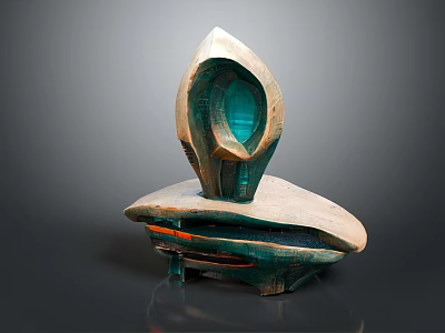 Abstract Modern Sculptural Artwork With Curved Structure Green Brown Tones And Textured Base 3d model