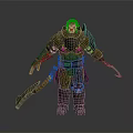 Orc Warrior 3D Model With Red Headscarf Armor And Weapons