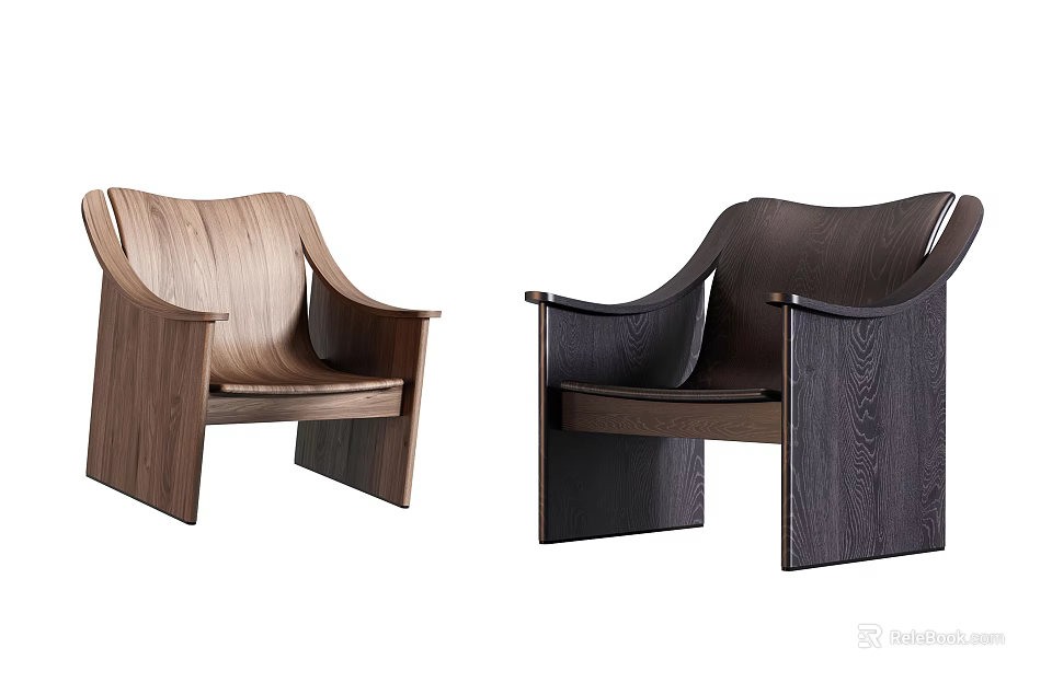 Modern Wooden Accent Chairs With Light And Dark Wood Curved Backrest Design 3d model 