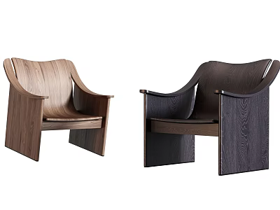 Modern Wooden Accent Chairs With Light And Dark Wood Curved Backrest Design 3d model