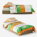 Vibrant Single Bed With Green Orange White Colorful Patterned Bedding And Decorative Pillows 3d model