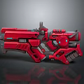 Red Futuristic Gun With Detailed Mechanical Design And Blue Glowing Elements