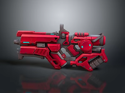 Red Futuristic Gun With Detailed Mechanical Design And Blue Glowing Elements 3d model