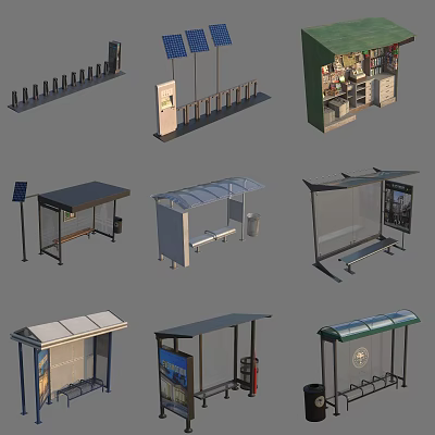 Street sketch bus station kiosk bicycle parking area 3d model