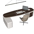 Elegant Modern Office Desk Workstation With Computer Monitor Keyboard And Chair