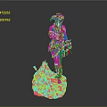 Golden Statue Depicting Woman with Feathered Headdress Bow Arrow and Campfire Base