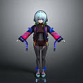 Anime Style 3D Character With Blue Short Hair Headphones And Colorful Outfit