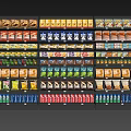 Retail Display Shelves Fully Stocked With Various Snacks Beverages And Packaged Foods
