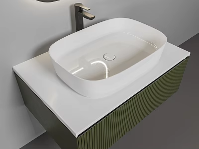 Modern Washbasin Vanity with White Oval Basin Green Vertical Striped Cabinet and Faucet 3d model