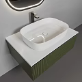 Modern Washbasin Vanity with White Oval Basin Green Vertical Striped Cabinet and Faucet