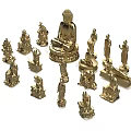Golden Carved Sculptures Featuring Buddha Figurines And Various Designs