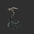Horned Feathered Reptile Snake With Shiny Black Green Coiled Body