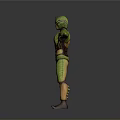 3D Model of Insect Like Humanoid with Green Yellow Muscular Body and Outstretched Arms