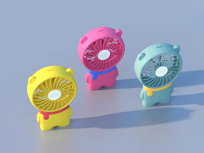 Cute Cartoon Shaped Portable Fans in Yellow Pink Blue Colors for Home Use 3d model