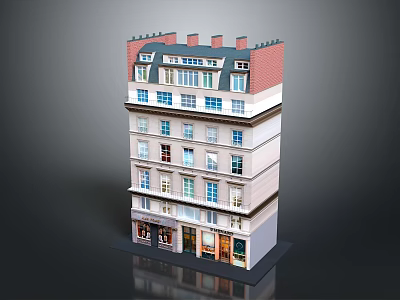 Detailed Multi Storey Building Model Featuring Classic Windows And Ground Floor Storefronts 3d model