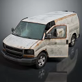 Old White Rusty Van With Open Door And Damaged Windows 3d model