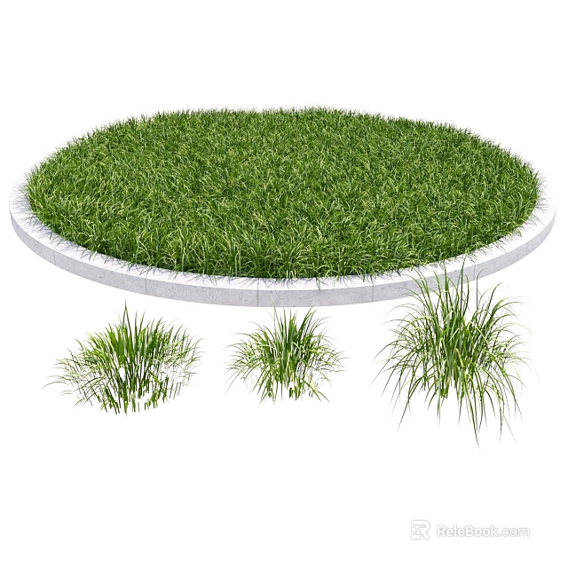Lush Green Circular Lawn With White Border And Fresh Grass Tufts 3d model 