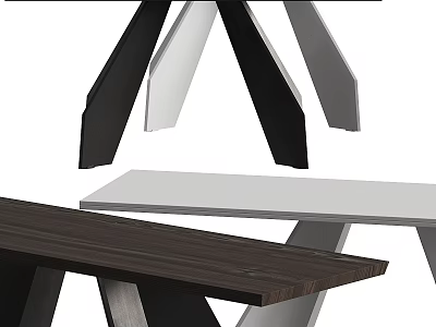 Modern Dining Table With Wooden Tabletop And Black White Metal Legs 3d model