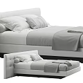 Modern Double Bed with Upholstered Headboard Mattress Pillows and Sleek Frame