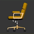 Yellow Leather Office Chair With Armrests And Metal Base On Wheels