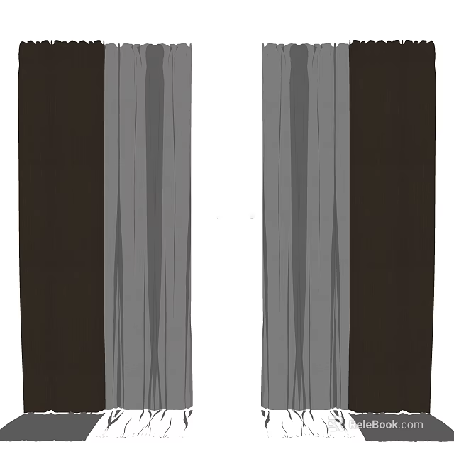 Modern Striped Curtains in Brown Gray White Tones for Home Window Decoration 3d model 